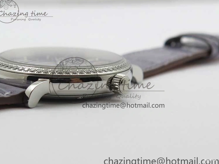 MIROTIME 0510 Attractive Portofino 37mm SS V7F 1:1 Best Edition Gray Dial Diamonds Bezel on Gray Leather Strap A 7091